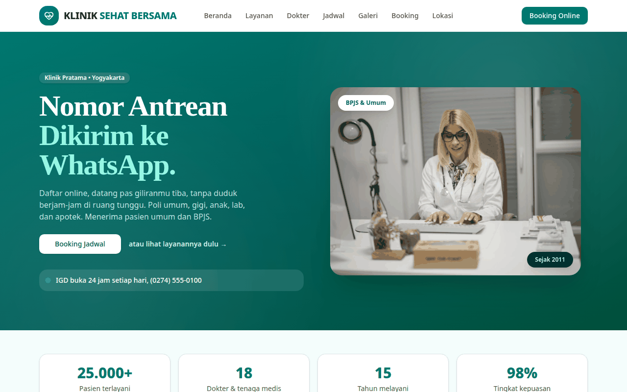 Cuplikan layar template KLINIK SEHAT BERSAMA dari TemplatKu